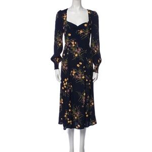 Reformation Navy Floral Long Sleeve Dress